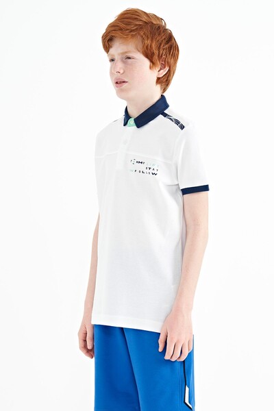 Tommylife Toptan Polo Yaka Standart Kalıp Baskılı Erkek Çocuk T-Shirt 11140 Beyaz - Thumbnail