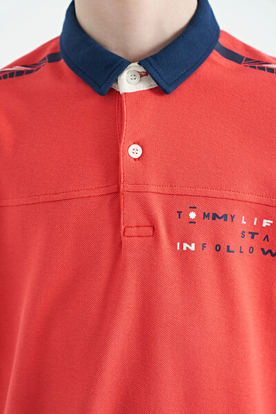 Tommylife Toptan Polo Yaka Standart Kalıp Baskılı Erkek Çocuk T-Shirt 11140 Coral - Thumbnail