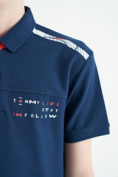 Tommylife Toptan Polo Yaka Standart Kalıp Baskılı Erkek Çocuk T-Shirt 11140 İndigo - Thumbnail