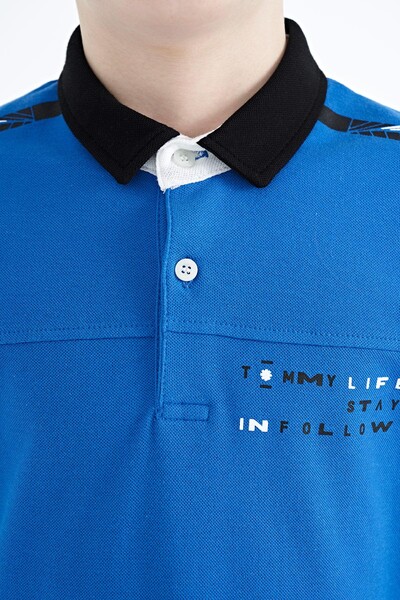 Tommylife Toptan Polo Yaka Standart Kalıp Baskılı Erkek Çocuk T-Shirt 11140 Saks - Thumbnail