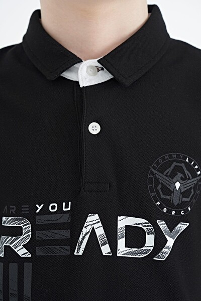 Tommylife Toptan Polo Yaka Standart Kalıp Baskılı Erkek Çocuk T-Shirt 11143 Siyah - Thumbnail