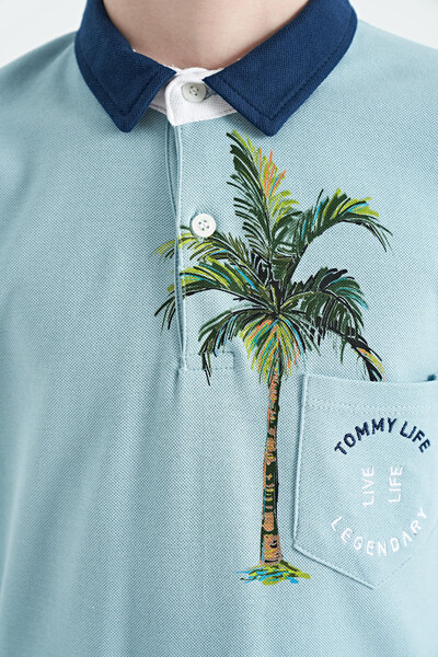 Tommylife Toptan Polo Yaka Standart Kalıp Baskılı Erkek Çocuk T-Shirt 11144 Açık Mavi - Thumbnail