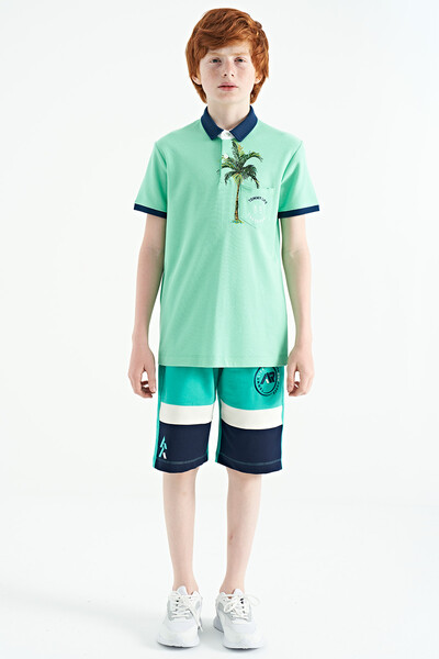 Tommylife Toptan Polo Yaka Standart Kalıp Baskılı Erkek Çocuk T-Shirt 11144 Su Yeşili - Thumbnail