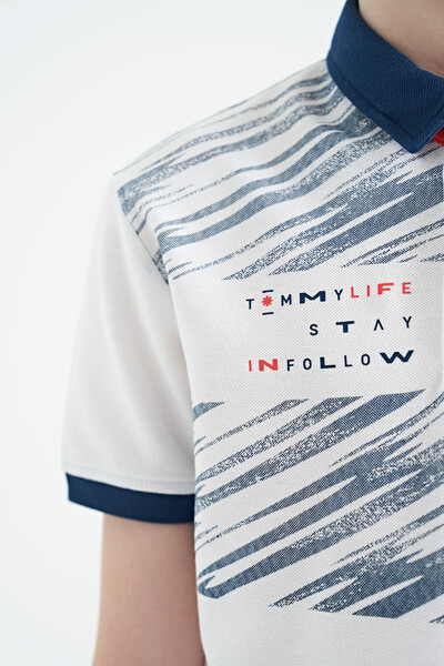 Tommylife Toptan Polo Yaka Standart Kalıp Baskılı Erkek Çocuk T-Shirt 11161 Beyaz - Thumbnail