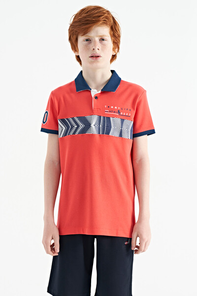 Tommylife Toptan Polo Yaka Standart Kalıp Baskılı Erkek Çocuk T-Shirt 11162 Coral - Thumbnail