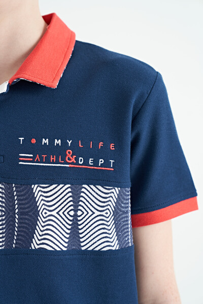 Tommylife Toptan Polo Yaka Standart Kalıp Baskılı Erkek Çocuk T-Shirt 11162 İndigo - Thumbnail