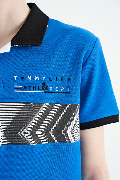 Tommylife Toptan Polo Yaka Standart Kalıp Baskılı Erkek Çocuk T-Shirt 11162 Saks - Thumbnail