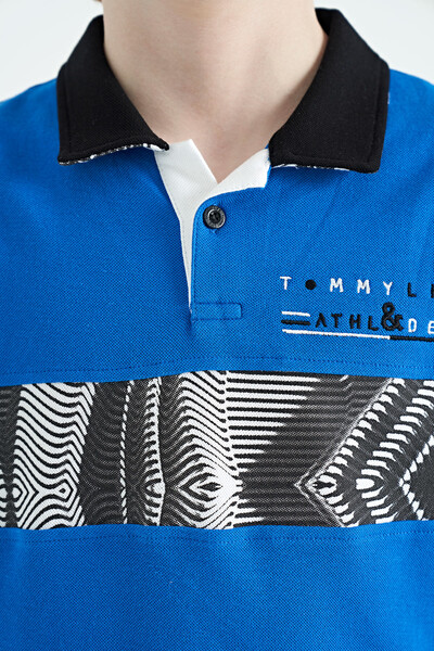 Tommylife Toptan Polo Yaka Standart Kalıp Baskılı Erkek Çocuk T-Shirt 11162 Saks - Thumbnail