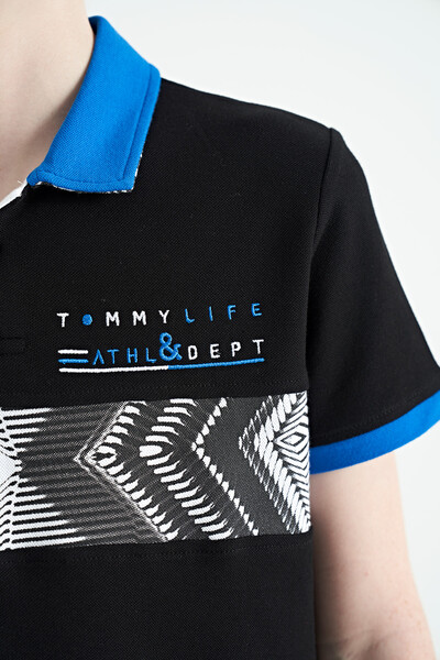 Tommylife Toptan Polo Yaka Standart Kalıp Baskılı Erkek Çocuk T-Shirt 11162 Siyah - Thumbnail