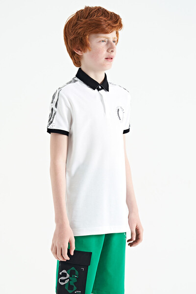 Tommylife Toptan Polo Yaka Standart Kalıp Baskılı Erkek Çocuk T-Shirt 11166 Beyaz - Thumbnail