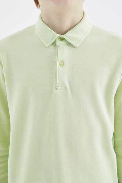 Tommylife Toptan Polo Yaka Standart Kalıp Erkek Çocuk Sweatshirt 11170 Açık Yeşil - Thumbnail