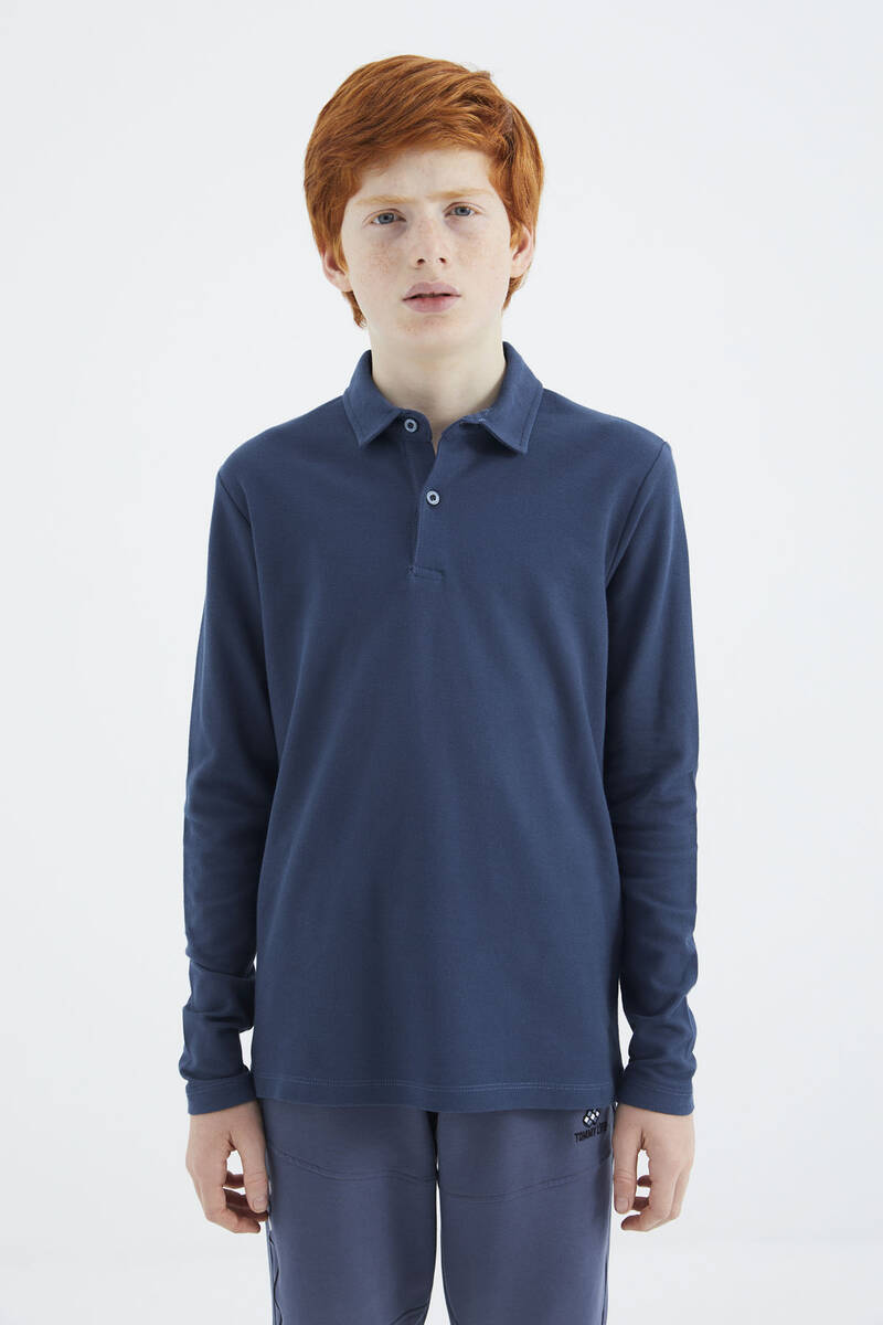 TOMMYLIFE - Tommylife Toptan Polo Yaka Standart Kalıp Erkek Çocuk Sweatshirt 11170 İndigo