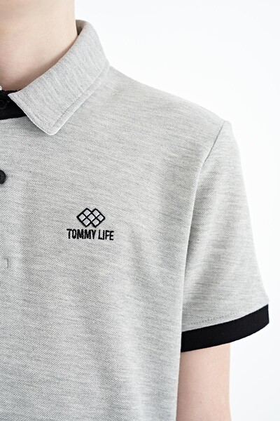 Tommylife Toptan Polo Yaka Standart Kalıp Erkek Çocuk T-Shirt 11083 Gri Melanj - Thumbnail
