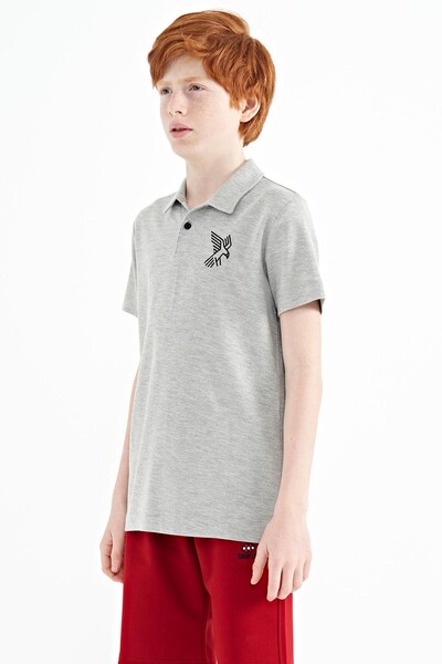 Tommylife Toptan Polo Yaka Standart Kalıp Erkek Çocuk T-Shirt 11084 Gri Melanj - Thumbnail