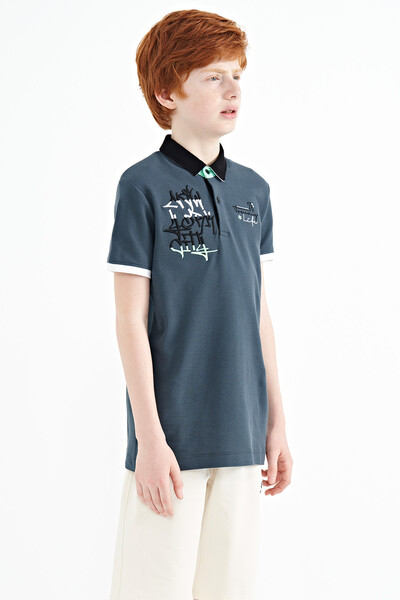 Tommylife Toptan Polo Yaka Standart Kalıp Erkek Çocuk T-Shirt 11085 Orman Yeşili - Thumbnail