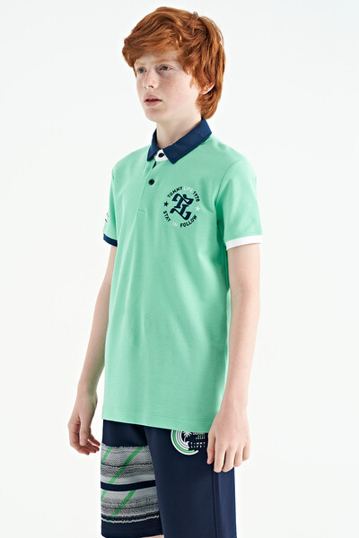 Tommylife Toptan Polo Yaka Standart Kalıp Erkek Çocuk T-Shirt 11086 Su Yeşili - Thumbnail