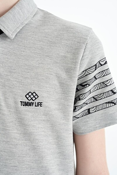 Tommylife Toptan Polo Yaka Standart Kalıp Erkek Çocuk T-Shirt 11093 Gri Melanj - Thumbnail
