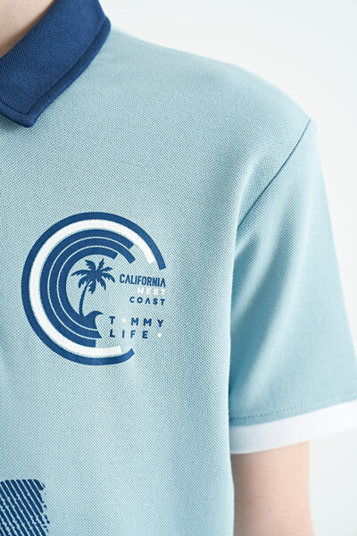 Tommylife Toptan Polo Yaka Standart Kalıp Erkek Çocuk T-Shirt 11094 Açık Mavi - Thumbnail