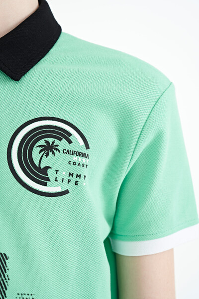 Tommylife Toptan Polo Yaka Standart Kalıp Erkek Çocuk T-Shirt 11094 Su Yeşili - Thumbnail