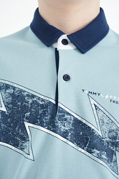 Tommylife Toptan Polo Yaka Standart Kalıp Erkek Çocuk T-Shirt 11154 Açık Mavi - Thumbnail