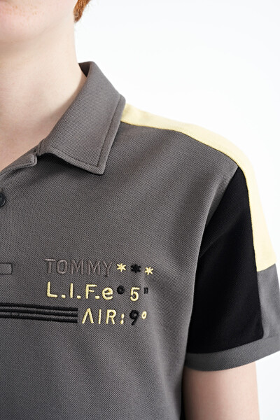 Tommylife Toptan Polo Yaka Standart Kalıp Erkek Çocuk T-Shirt 11155 Koyu Gri - Thumbnail