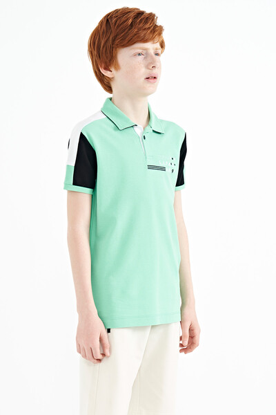 Tommylife Toptan Polo Yaka Standart Kalıp Erkek Çocuk T-Shirt 11155 Su Yeşili - Thumbnail