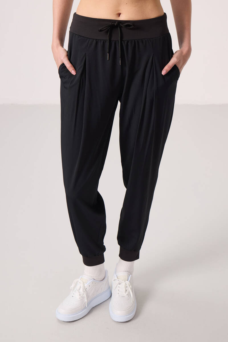 TOMMYLIFE - Tommylife Toptan Polyester Cepli Standart Kalıp Kadın Pantolon - 94677 Siyah