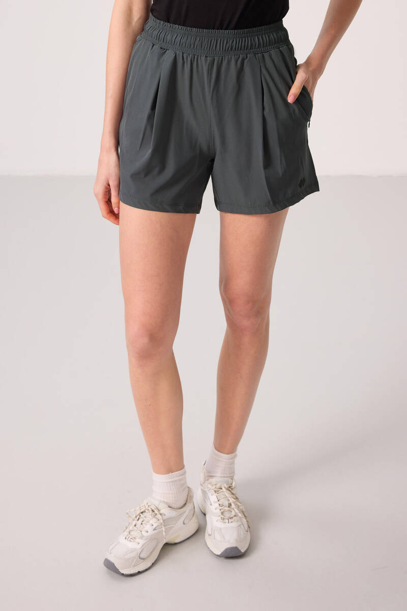 TOMMYLIFE - Tommylife Toptan Polyester Gizli Cep Fermuarlı Rahat Form Kadın Şort - 91014 Haki