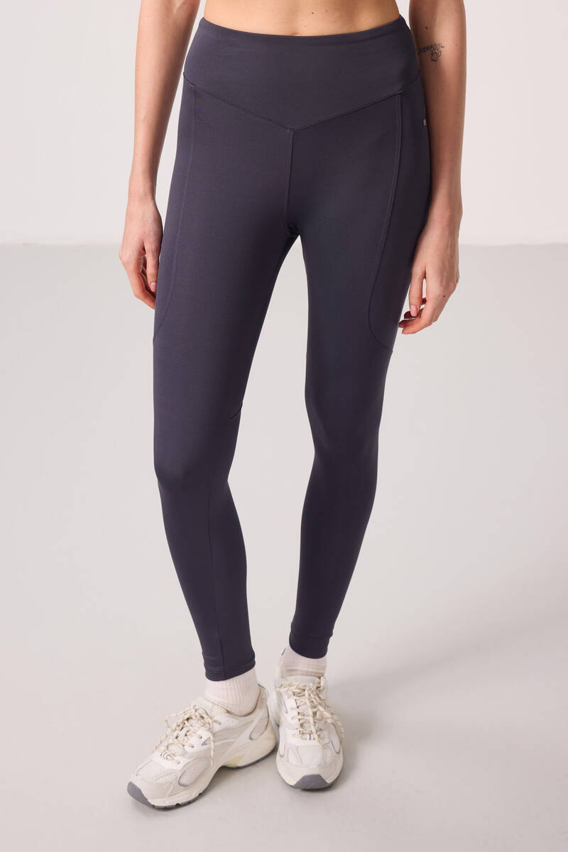 TOMMYLIFE - Tommylife Toptan Polyester Standart Fit Esnek Performans Kadın Tayt - 94666 Antrasit