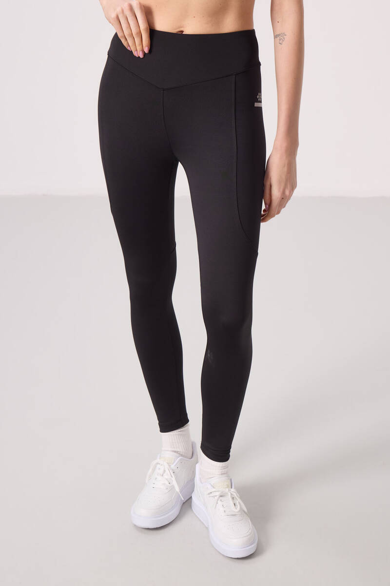 TOMMYLIFE - Tommylife Toptan Polyester Standart Fit Esnek Performans Kadın Tayt - 94666 Siyah