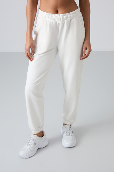 Tommylife Toptan Rahat Form Lastik Paça Kadın Eşofman Alt 94583 Ekru - Thumbnail