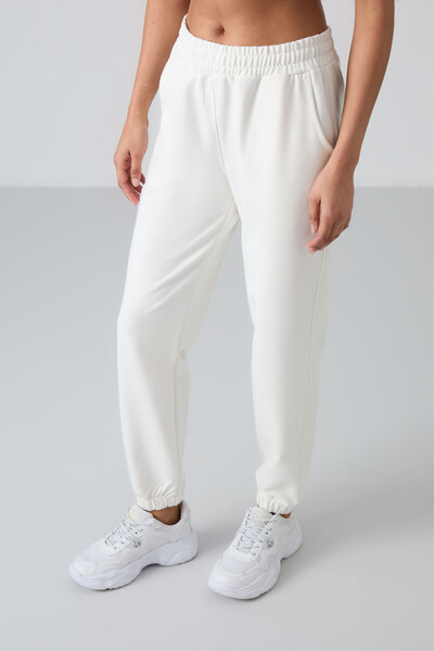 Tommylife Toptan Rahat Form Lastik Paça Kadın Eşofman Alt 94583 Ekru - Thumbnail