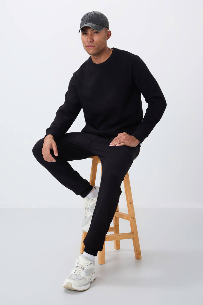 TommyLife - Tommylife Toptan Rahat Kalıp Basic Erkek Eşofman Takım 85265 Siyah