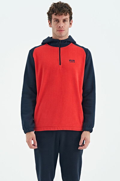 Tommylife Toptan Ruby Kapüşonlu Standart Kalıp Basic Erkek Polar Sweatshirt 88300 Fiesta - Thumbnail