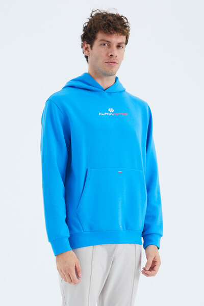 Tommylife Toptan Saks Kapüşonlu Kanguru Cep Detaylı Rahat Kalıp Erkek Sweatshirt - 88280 - Thumbnail