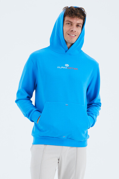 Tommylife Toptan Saks Kapüşonlu Kanguru Cep Detaylı Rahat Kalıp Erkek Sweatshirt - 88280 - Thumbnail