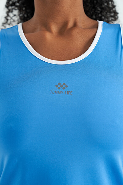 Tommylife Toptan Saks Logo Baskılı Biye Şeritli Standart Kalıp Kadın Spor Atlet - 97255 - Thumbnail