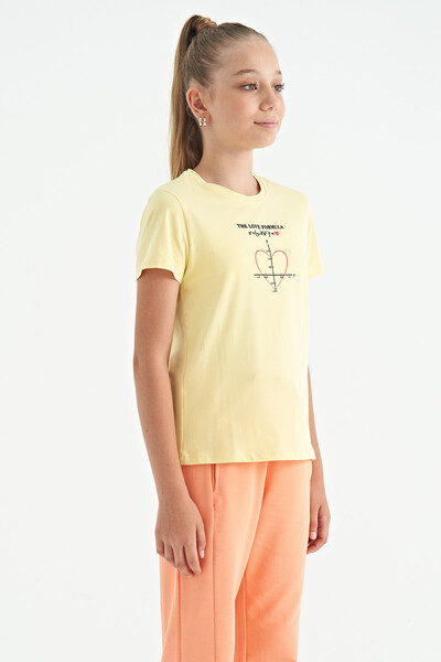 Tommylife Toptan Sarı O Yaka Baskı Detaylı Rahat Kalıp Kız Çocuk T-Shirt - 75129 - Thumbnail