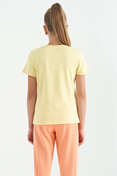 Tommylife Toptan Sarı O Yaka Baskı Detaylı Rahat Kalıp Kız Çocuk T-Shirt - 75129 - Thumbnail