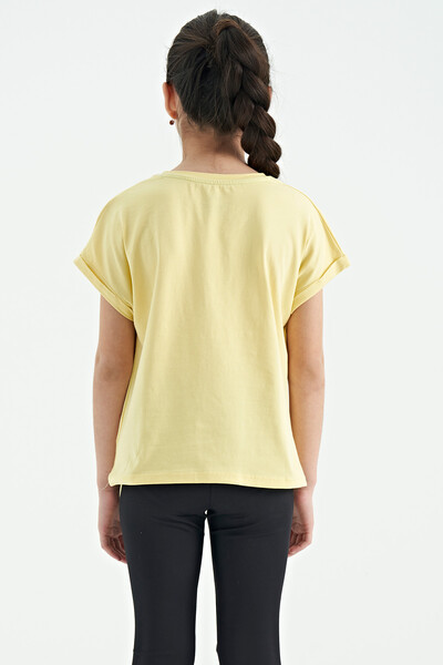 Tommylife Toptan Sarı O Yaka Düşük Omuzlu Rahat Form Kısa Kollu Kız Çocuk T-Shirt - 75128 - Thumbnail