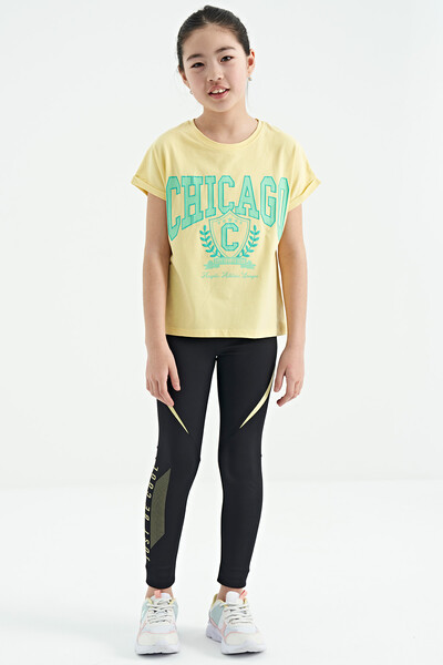 Tommylife Toptan Sarı O Yaka Düşük Omuzlu Rahat Form Kısa Kollu Kız Çocuk T-Shirt - 75128 - Thumbnail