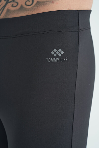 Tommylife Toptan Siyah Arka Bilek Baskı Detaylı Yüksek Bel Slim Fit Aktif Spor Erkek Tayt - 84988 - Thumbnail