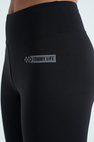 Tommylife Toptan Siyah Arka Paça Renk Bloklu Slim Fit Yüksek Bel Kadın Tayt - 94635 - Thumbnail