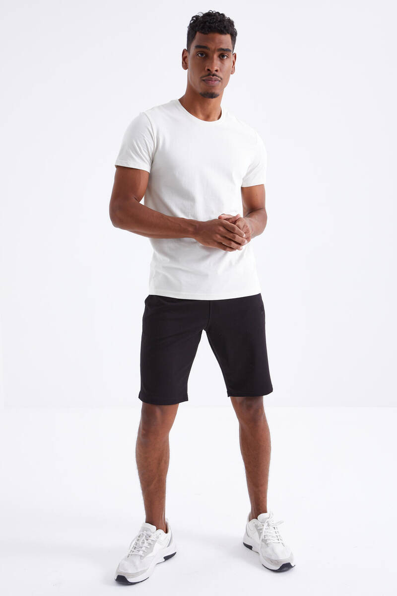 TOMMYLIFE - Tommylife Toptan Siyah Bağcıklı Standart Kalıp Basic Erkek Şort - 81212