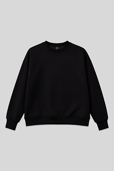 Tommylife Toptan Siyah Basic O Yaka Oversize Kadın Sweatshirt - 97053 - 2