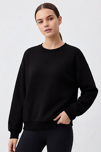 Tommylife Toptan Siyah Basic O Yaka Oversize Kadın Sweatshirt - 97053 - 3