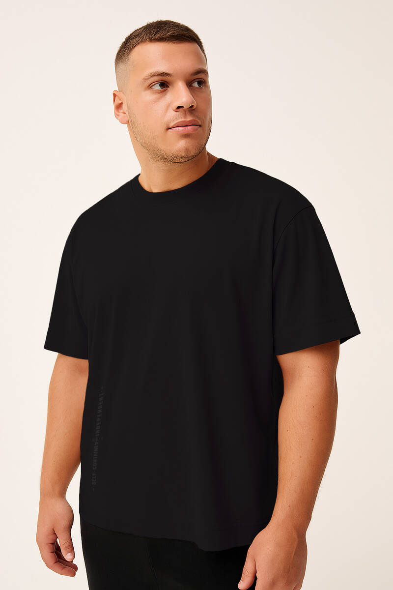 TOMMYLIFE - Tommylife Toptan Siyah Baskılı O Yaka Rahat Form Battal Büyük Beden Erkek T-Shirt - 88472
