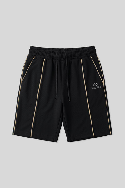 Tommylife Toptan Siyah-Bej Oversize Fit Basic Ön Dikiş Detaylı Erkek Şort - 81283 - Thumbnail