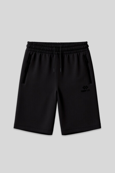 TOMMYLIFE - Tommylife Toptan Siyah Büyük Beden Fermuar Cep Detaylı Standart Kalıp Erkek Şort - 81151