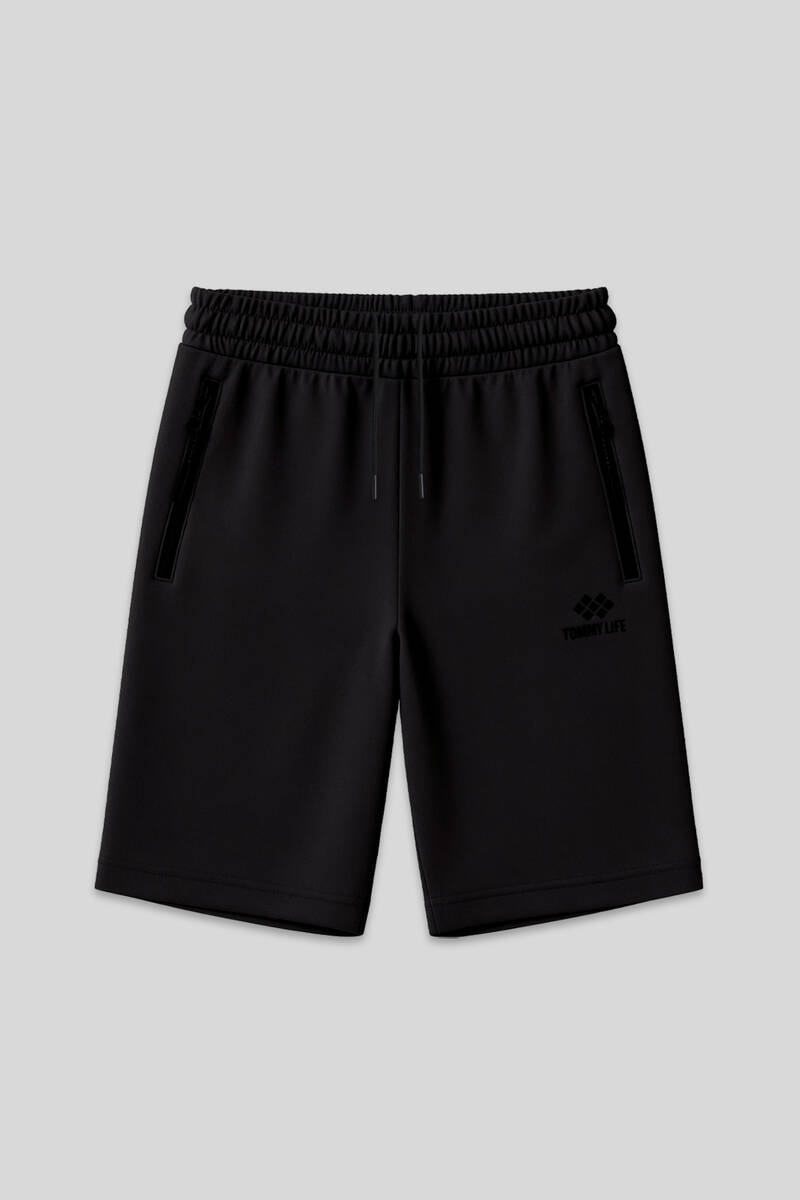 TOMMYLIFE - Tommylife Toptan Siyah Büyük Beden Fermuar Cep Detaylı Standart Kalıp Erkek Şort - 81151